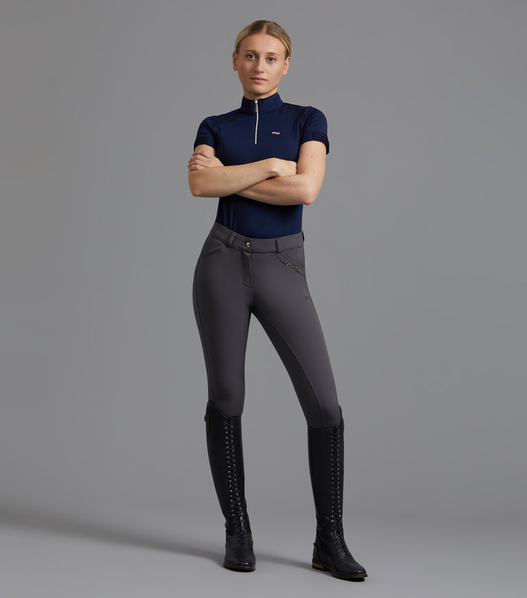 Premier Equine Delta Ladies Full Seat Gel Riding Breeches - grey, navy & black