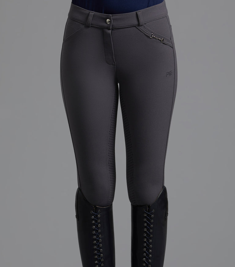 Premier Equine Delta Ladies Full Seat Gel Riding Breeches - grey, navy & black