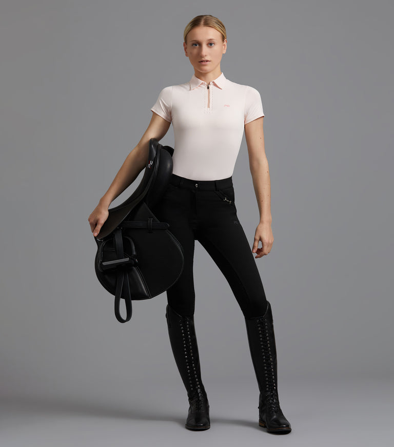 Premier Equine Delta Ladies Full Seat Gel Riding Breeches - grey, navy & black