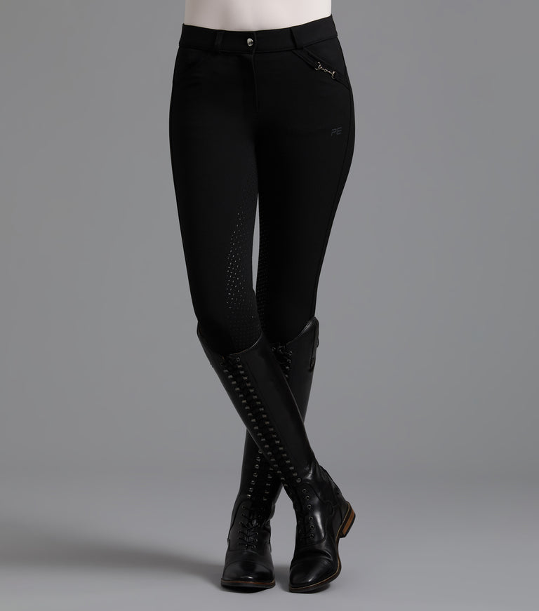 Premier Equine Delta Ladies Full Seat Gel Riding Breeches - grey, navy & black