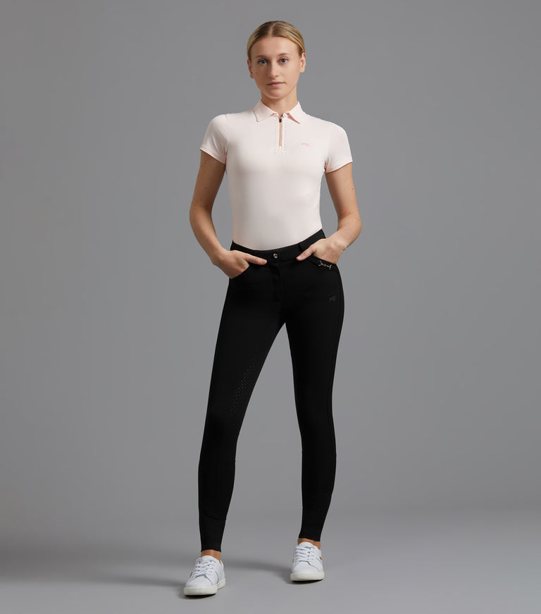 Premier Equine Delta Ladies Full Seat Gel Riding Breeches - grey, navy & black