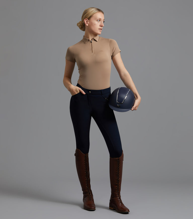 Premier Equine Delta Ladies Full Seat Gel Riding Breeches - grey, navy & black