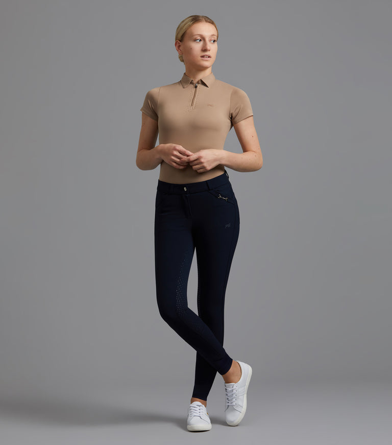Premier Equine Delta Ladies Full Seat Gel Riding Breeches - grey, navy & black