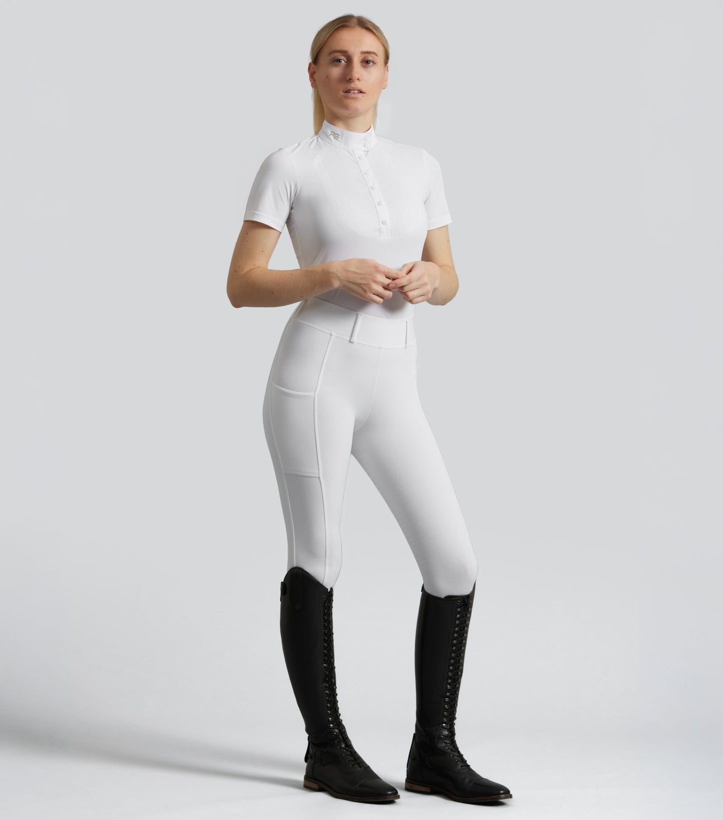 Description:Luceo Ladies Full Seat Competition Riding Tights White_Colour:White_Position:1
