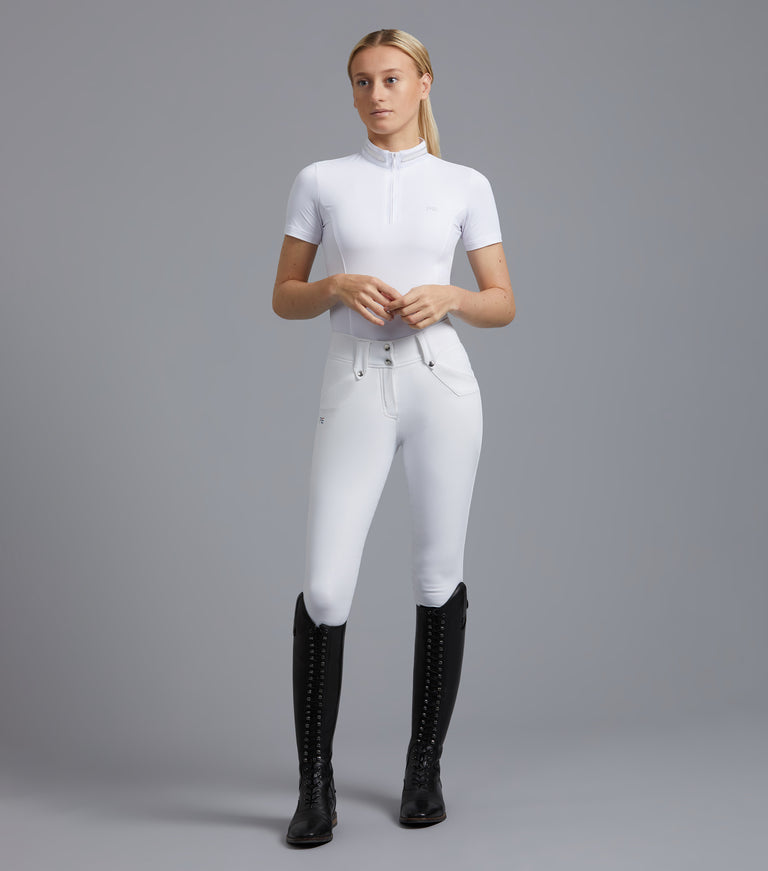 Premier Equine Torino Ladies White Full Seat Gel Riding Breeches (high waisted, water repellant) - White