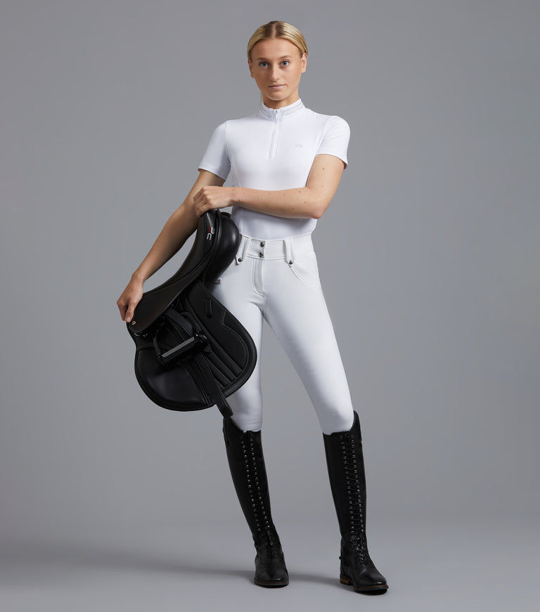Premier Equine Torino Ladies White Full Seat Gel Riding Breeches (high waisted, water repellant) - White