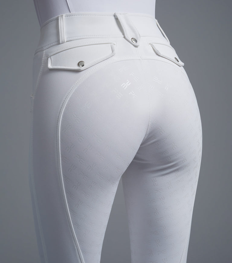 Premier Equine Torino Ladies White Full Seat Gel Riding Breeches (high waisted, water repellant) - White