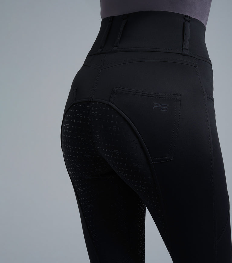 Premier Equine Ventus Ladies Full Seat Gel Riding Tights - Taupe, black