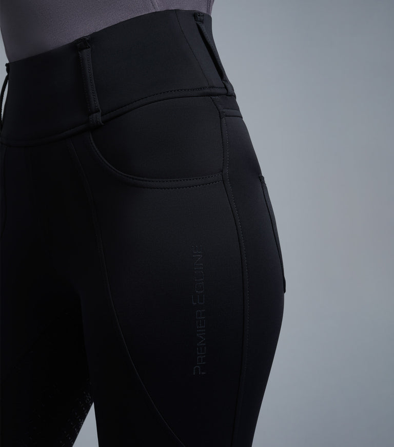 Premier Equine Ventus Ladies Full Seat Gel Riding Tights - Taupe, black