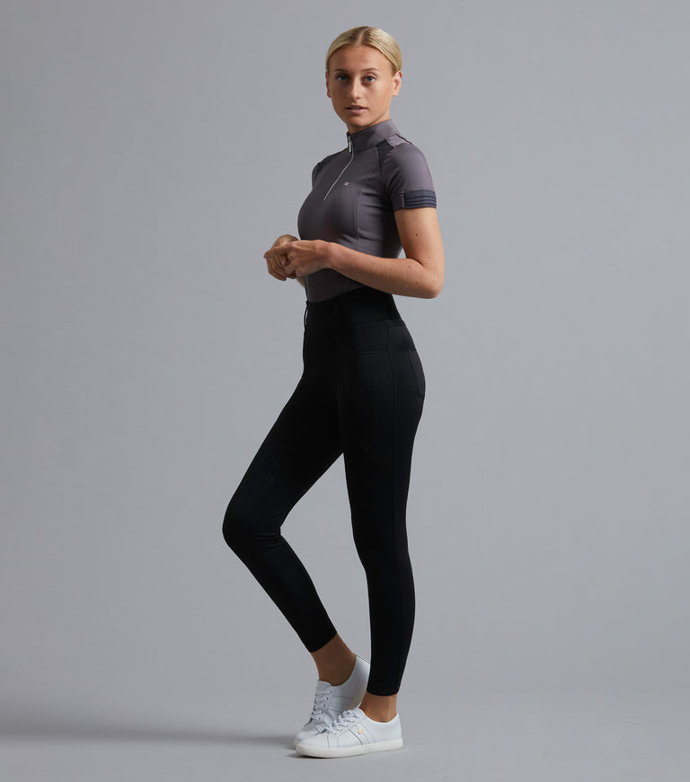 Premier Equine Ventus Ladies Full Seat Gel Riding Tights - Taupe, black