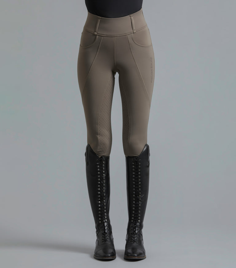 PE Ventus Ladies Full Seat Gel Riding Tights - Taupe, black