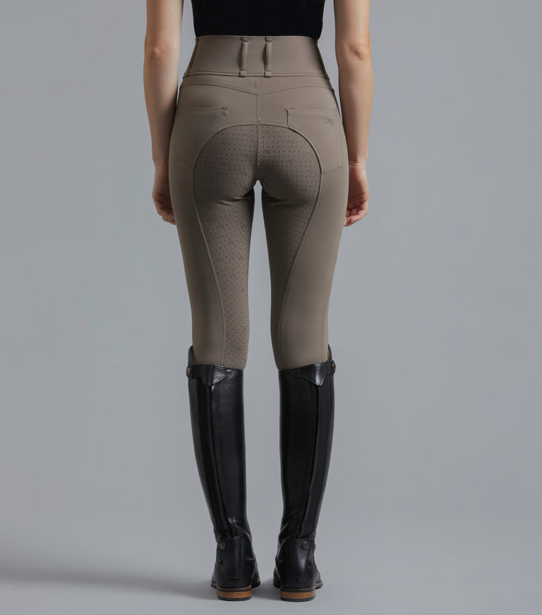 PE Ventus Ladies Full Seat Gel Riding Tights - Taupe, black