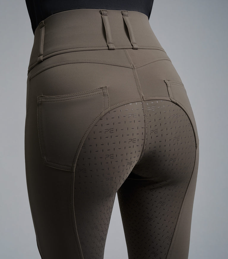 PE Ventus Ladies Full Seat Gel Riding Tights - Taupe, black