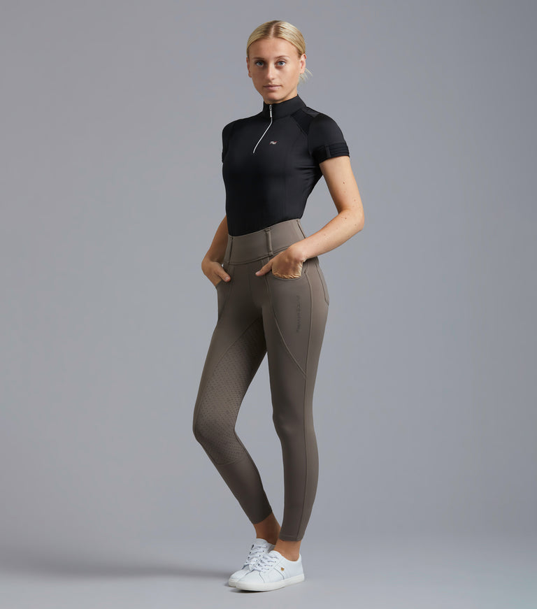 PE Ventus Ladies Full Seat Gel Riding Tights - Taupe, black