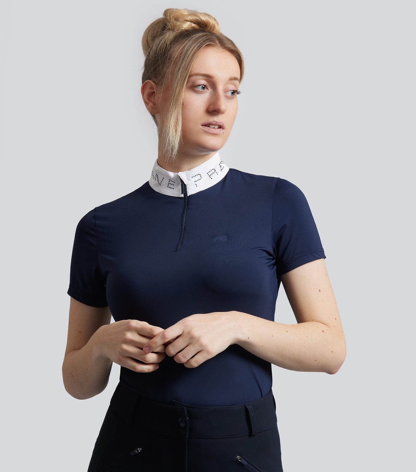 Description:Andria Ladies Short Sleeve Riding Top_Colour:Navy_Position:1