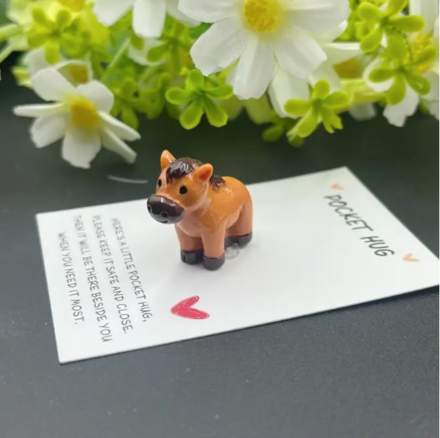 Encouragement Pocket Hug Card with small horse figurine