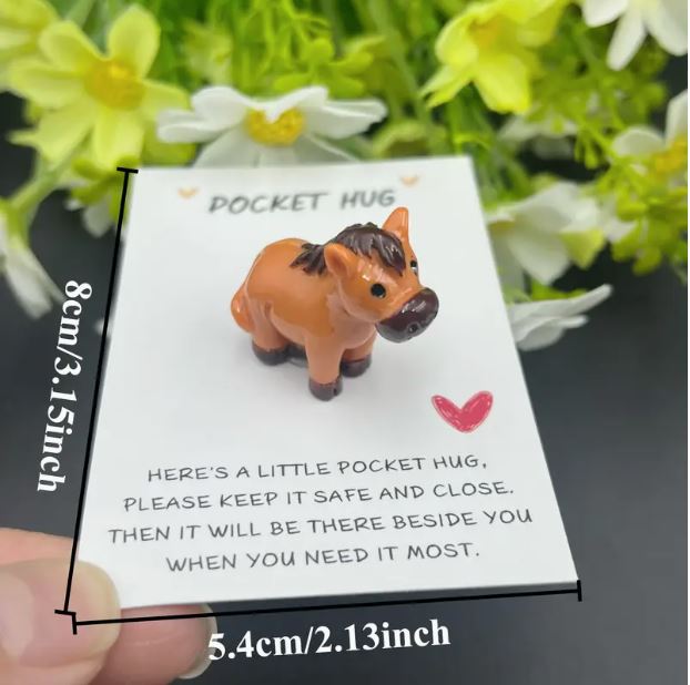 Encouragement Pocket Hug Card with small horse figurine