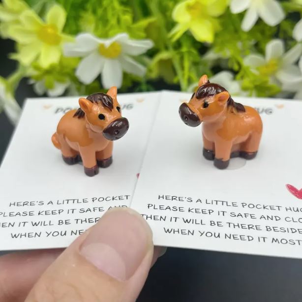 Encouragement Pocket Hug Card with small horse figurine