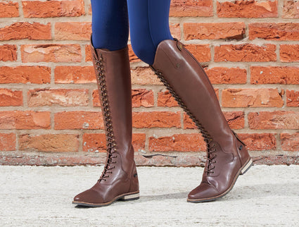 Premier Equine Maurizia Ladies Lace Front Tall Leather Riding Boots - Brown