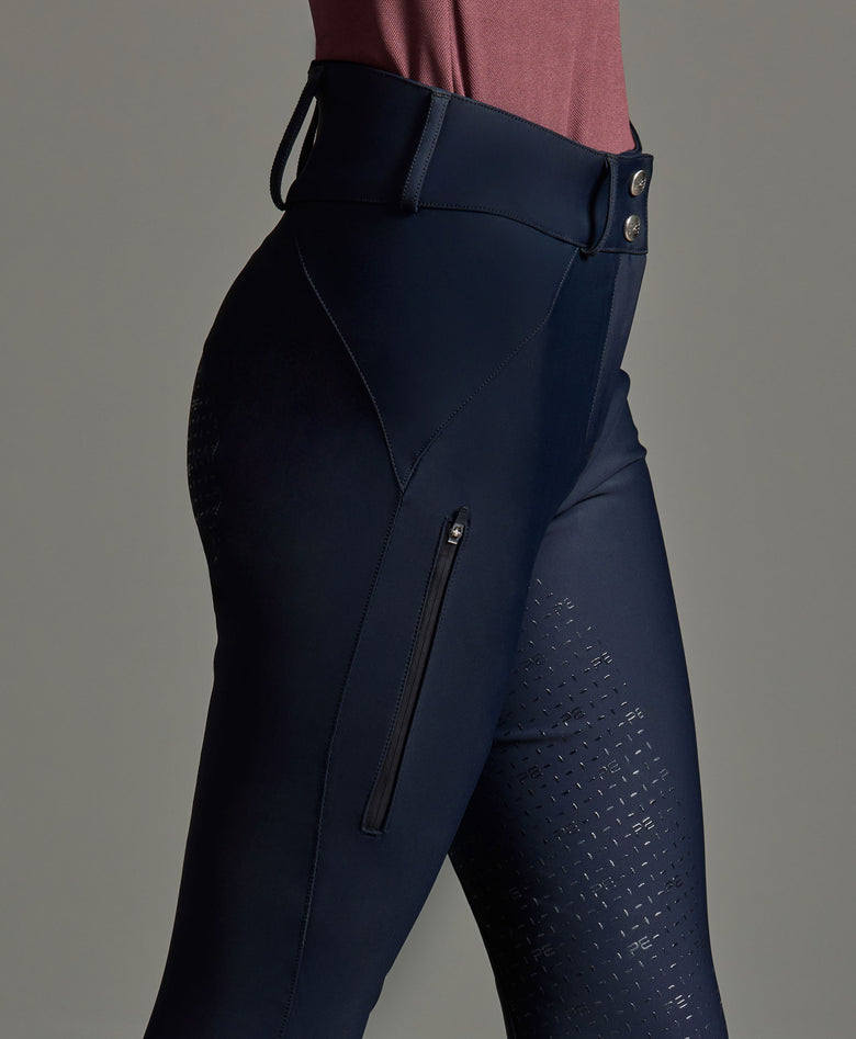 Premier Equine Amnis Womens Waterproof Gel Full Seat Riding Breeches, Navy (High Rise)