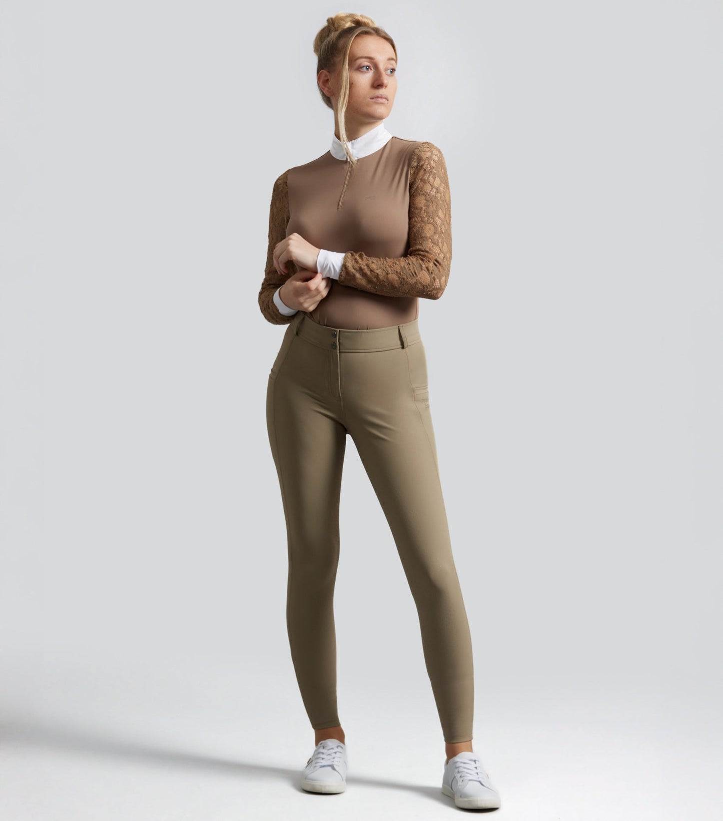 Description:Salento Ladies Full Seat Riding Breeches_Colour:Timberwolf_Position:6
