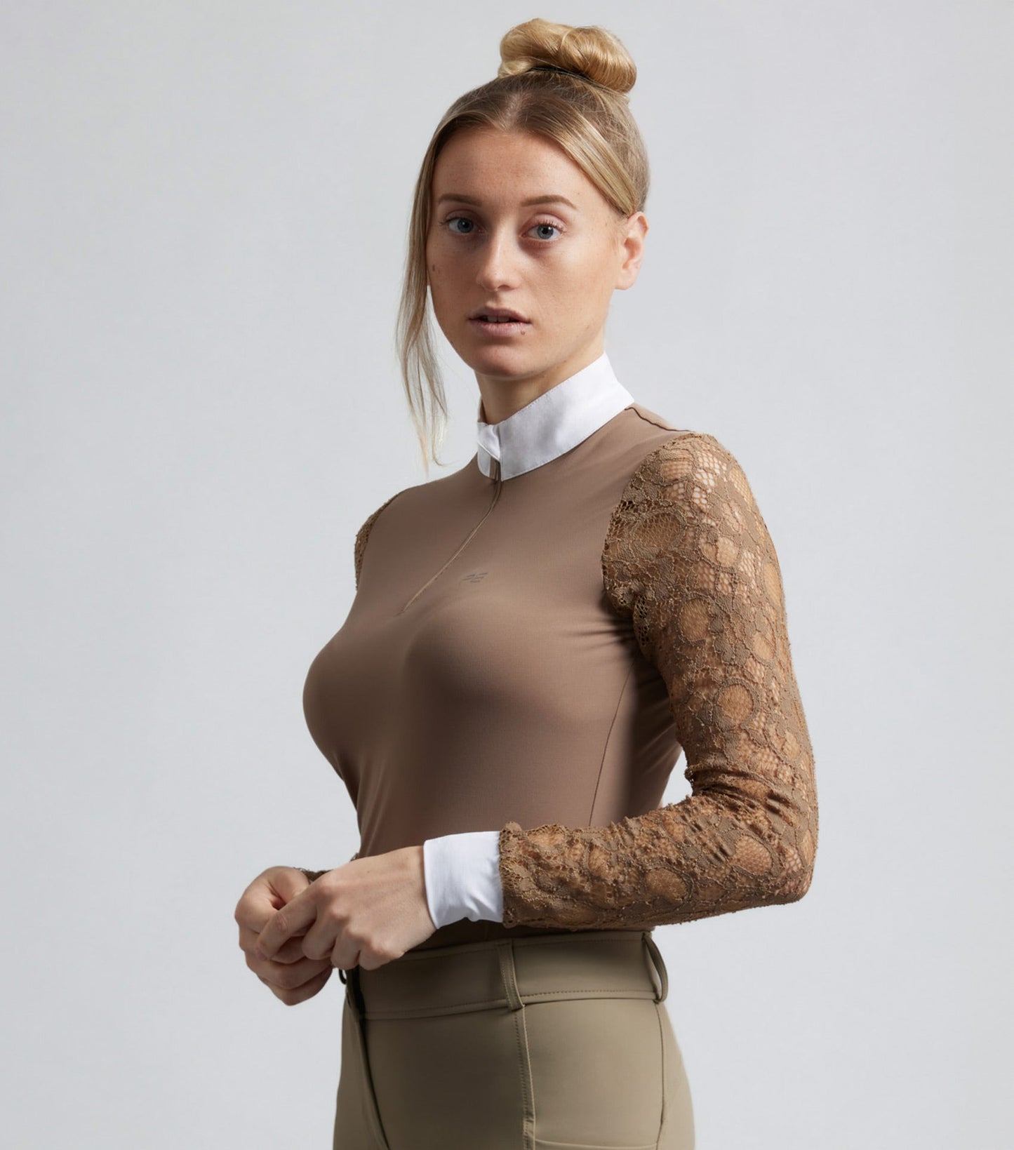 Description:Salento Ladies Long Sleeve Riding Top_Colour:Fossil_Position:1