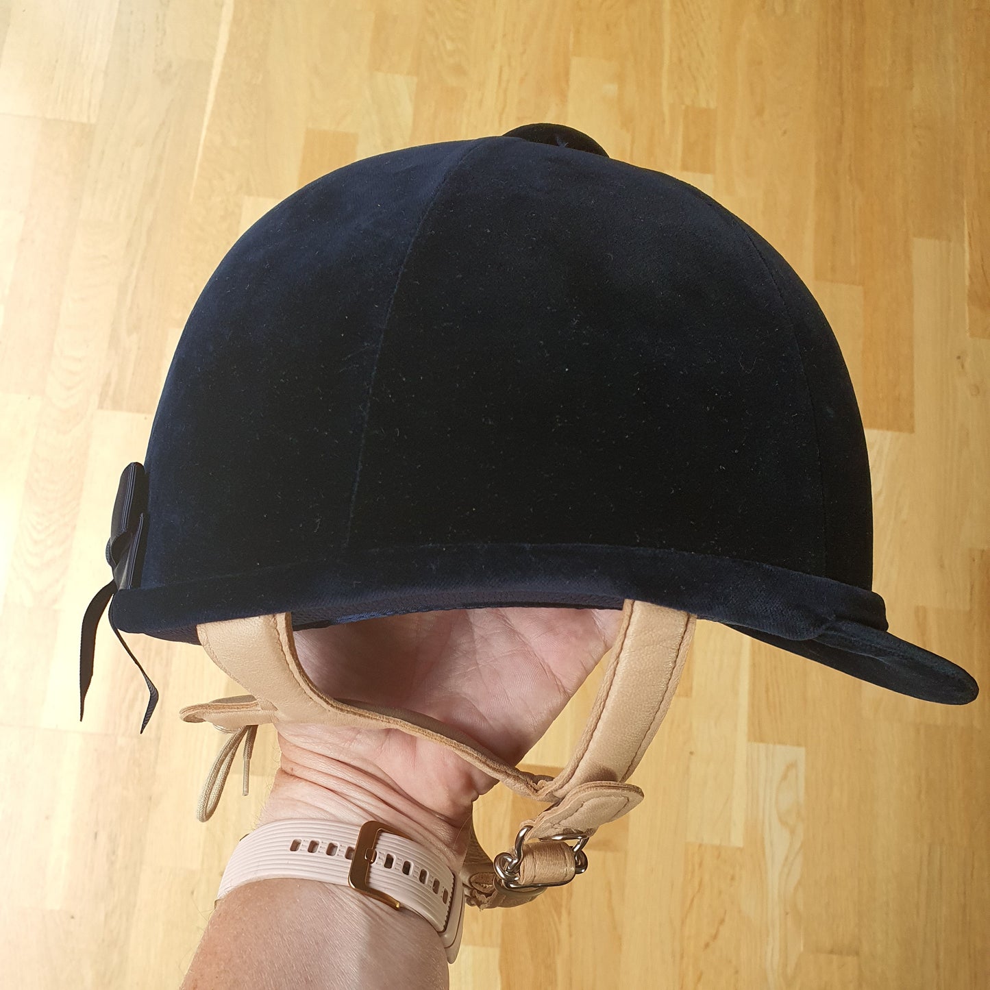 Charles Owen navy velvet Fian helmet, size 56