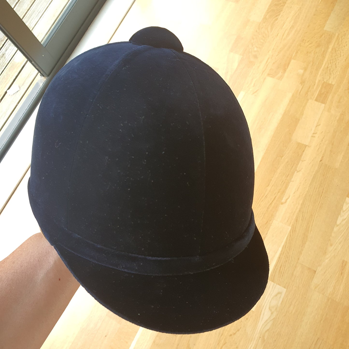 Charles Owen navy velvet Fian helmet, size 56