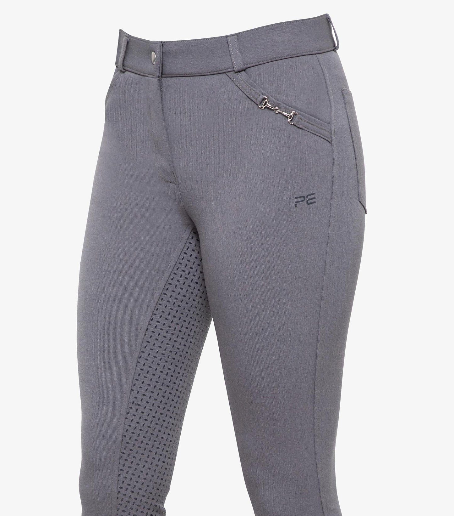 Premier Equine Delta Ladies Full Seat Gel Riding Breeches - grey, navy & black