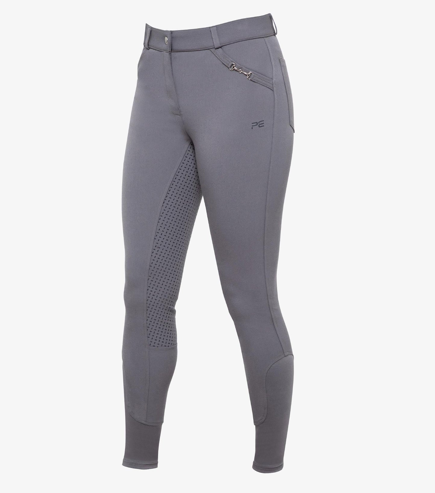 Premier Equine Delta Ladies Full Seat Gel Riding Breeches - grey, navy & black