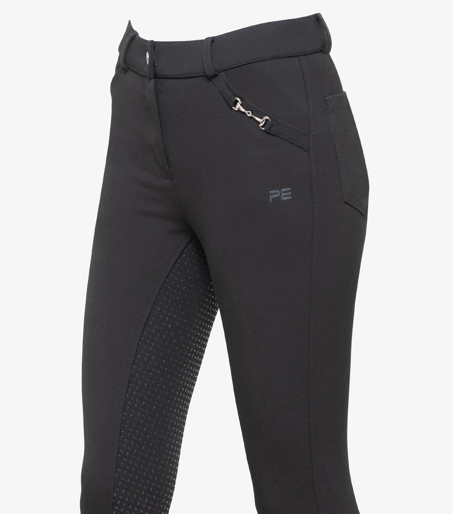 Premier Equine Delta Ladies Full Seat Gel Riding Breeches - grey, navy & black