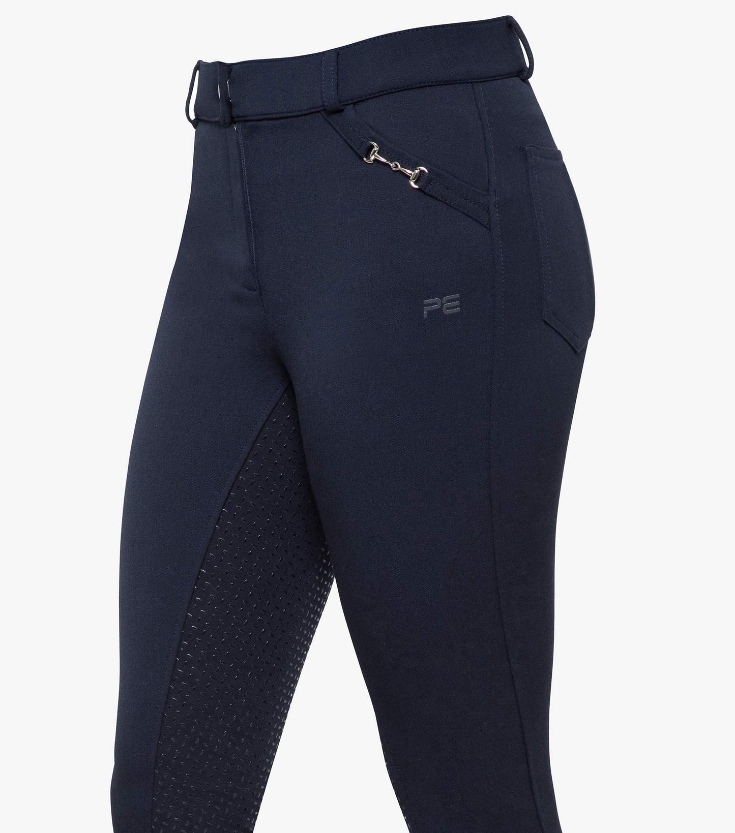 Premier Equine Delta Ladies Full Seat Gel Riding Breeches - grey, navy & black