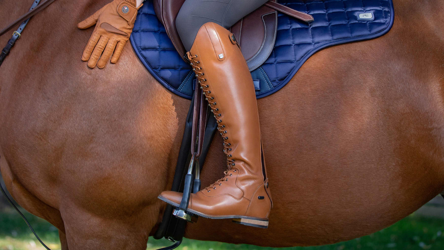 Premier Equine Maurizia Ladies Lace Front Tall Leather Riding Boots - Cognac