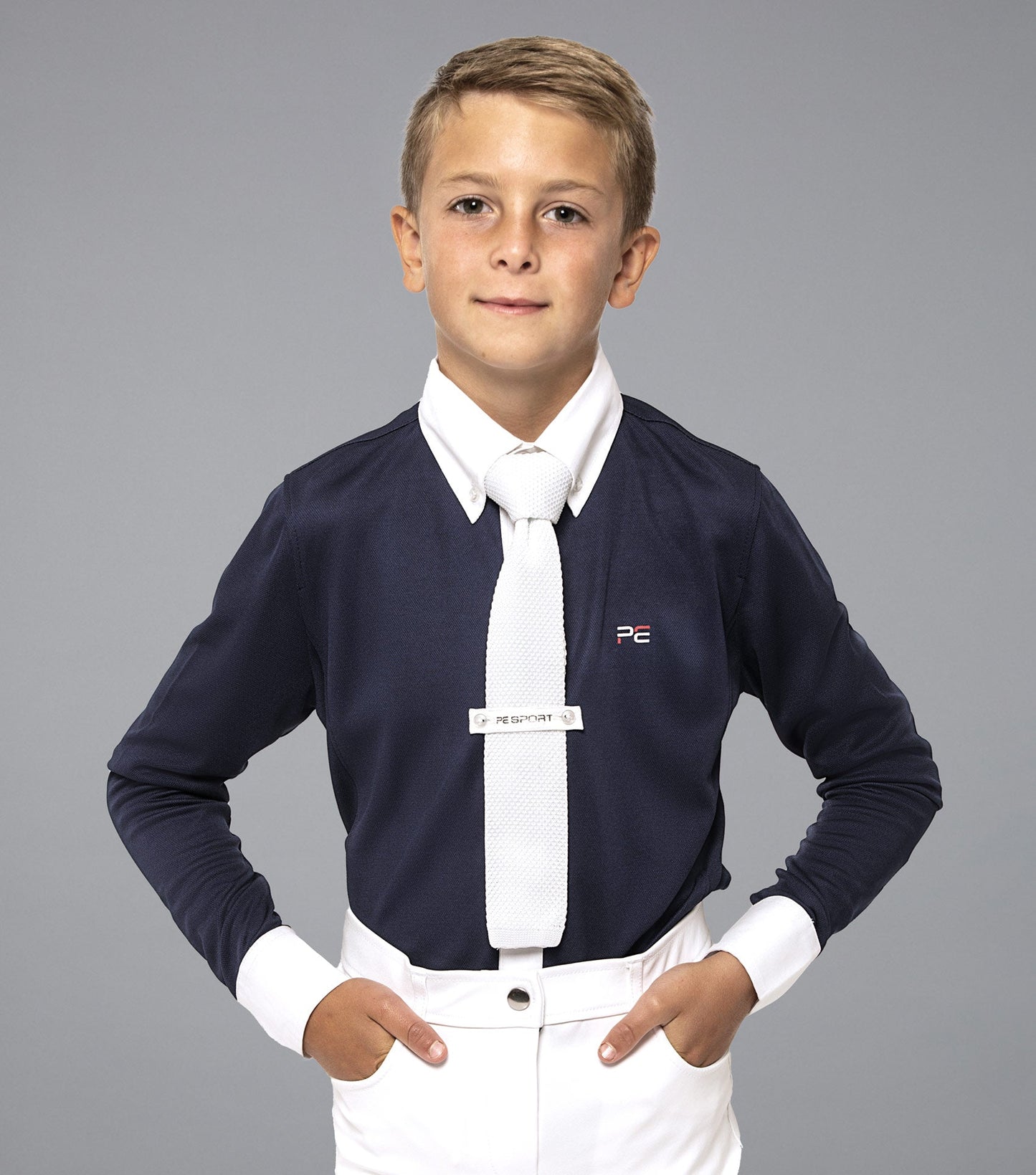 Premier Equine Giulio Boy's Long Sleeve Show Shirt (navy)
