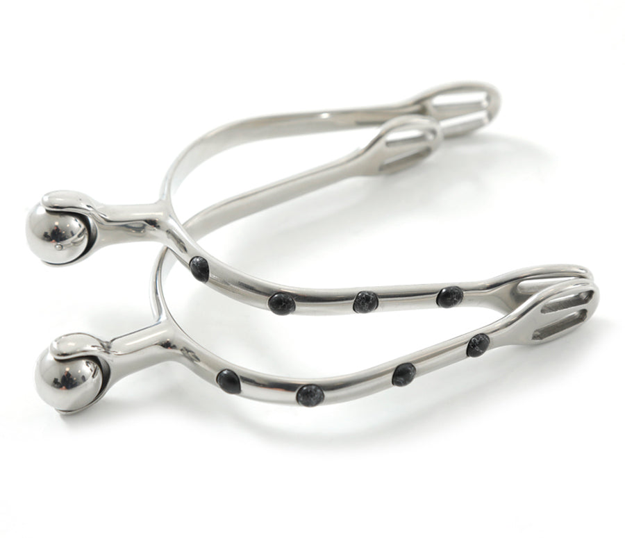Premier Equine Roller Ball Spurs with Natural Stone - Black