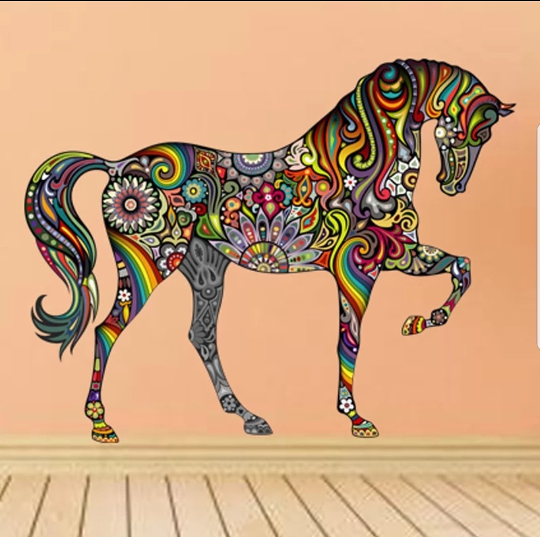 Vinyl PVC sticker wall art 'floral horse' 38cm x 48cm - Robyn's Tack Room