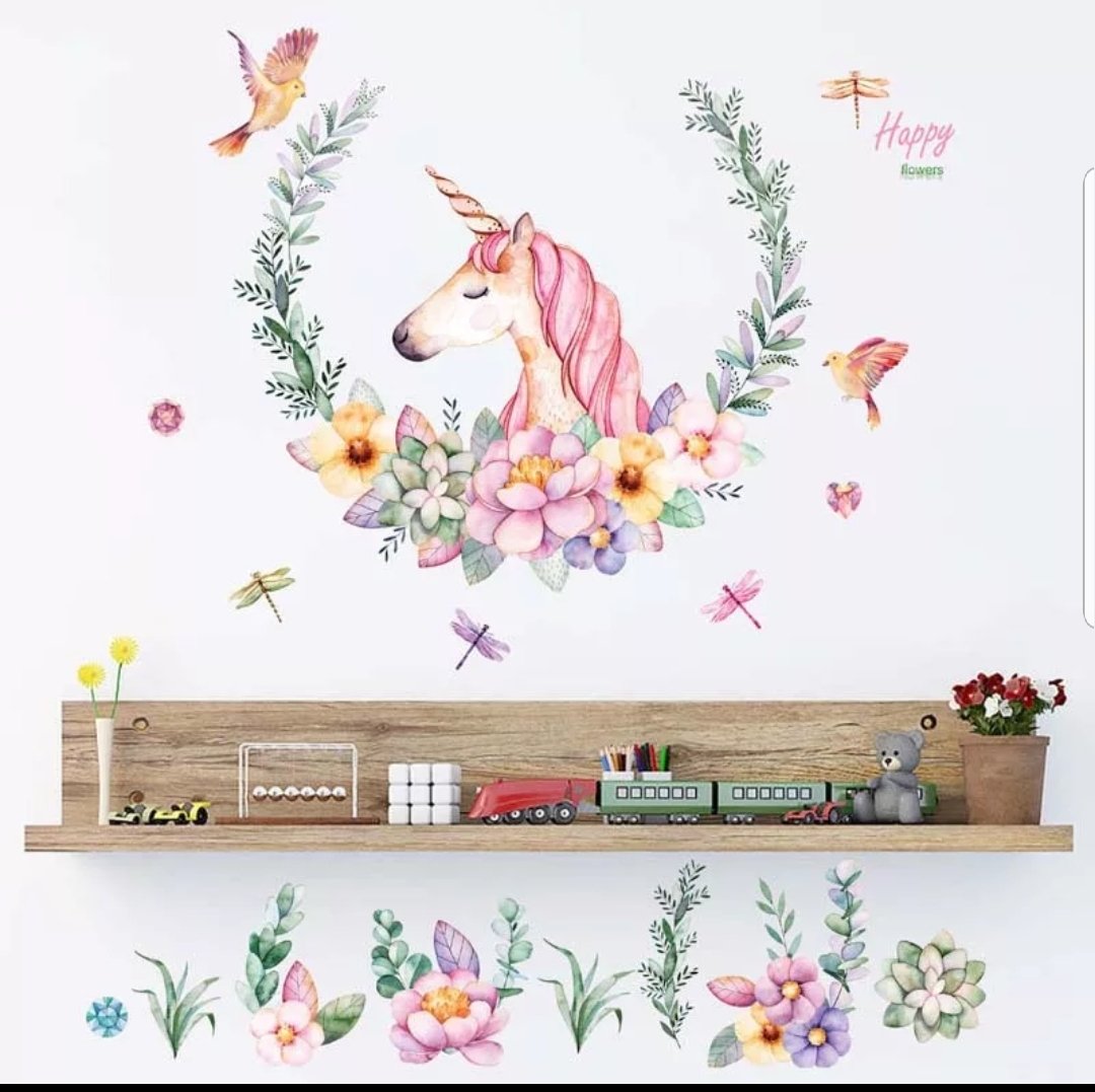 Vinyl PVC sticker wall art 'unicorn in flowers' - Robyn's Tack Room