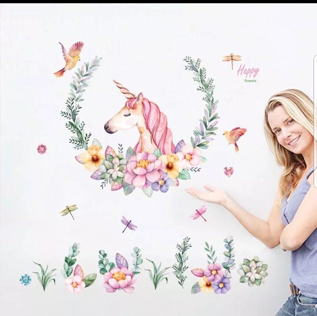 Vinyl PVC sticker wall art 'unicorn in flowers' - Robyn's Tack Room