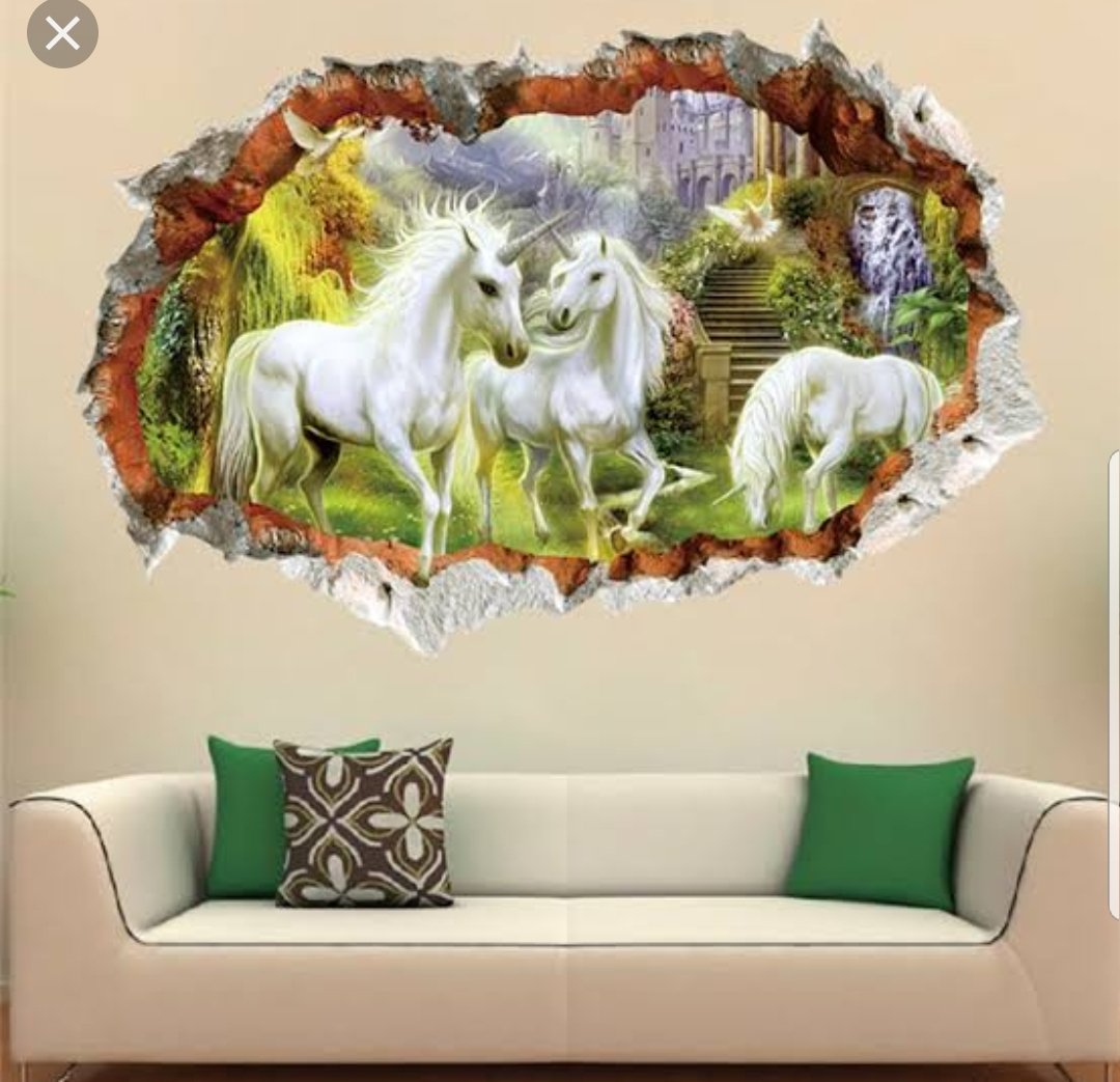Vinyl PVC sticker wall art '3d unicorns through hole in the wall' - Robyn's Tack Room