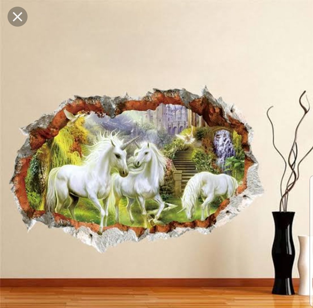 Vinyl PVC sticker wall art '3d unicorns through hole in the wall' - Robyn's Tack Room