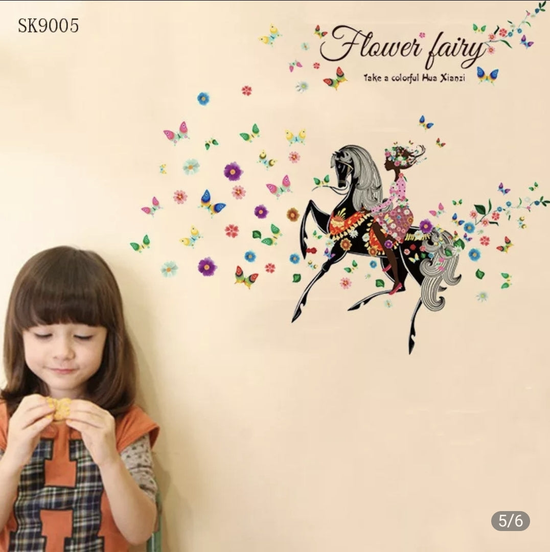 Vinyl PVC sticker wall art 'Beautiful Flower Horse Fairy'