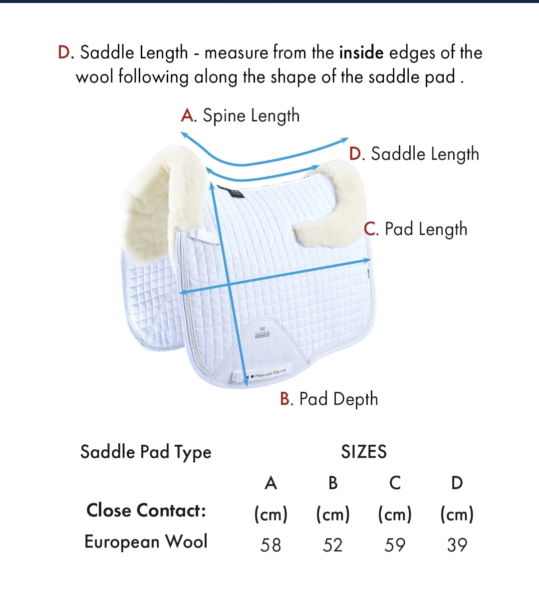 Premier Equine Close Contact Merino Wool European Saddle Pad - Dressage Square - pony size