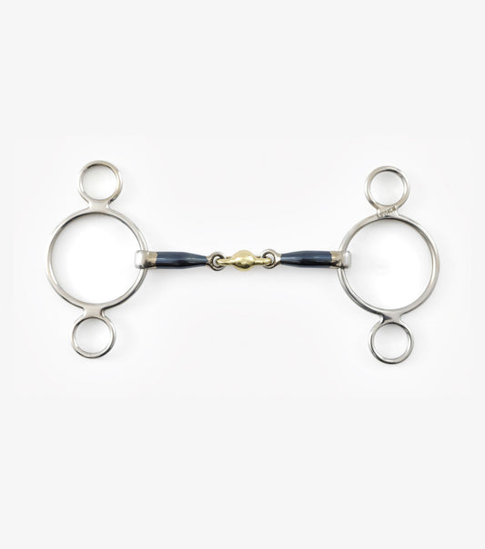 Premier Equine Blue Sweet Iron Two Ring Gag with Brass Alloy Lozenge