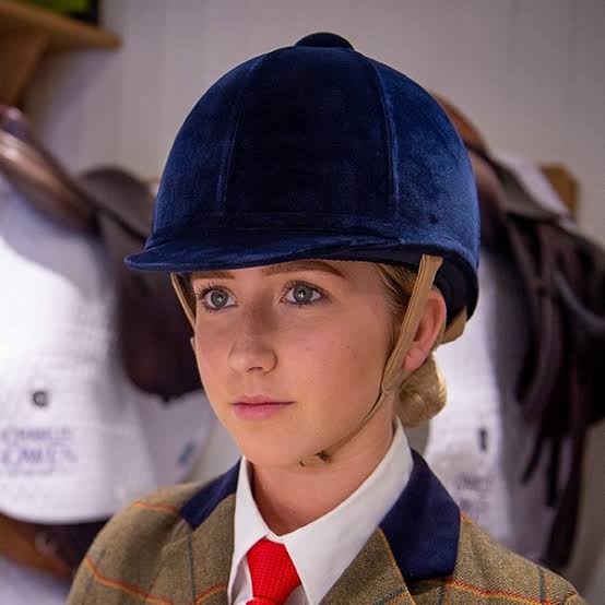 Charles Owen navy velvet Fian helmet, size 54
