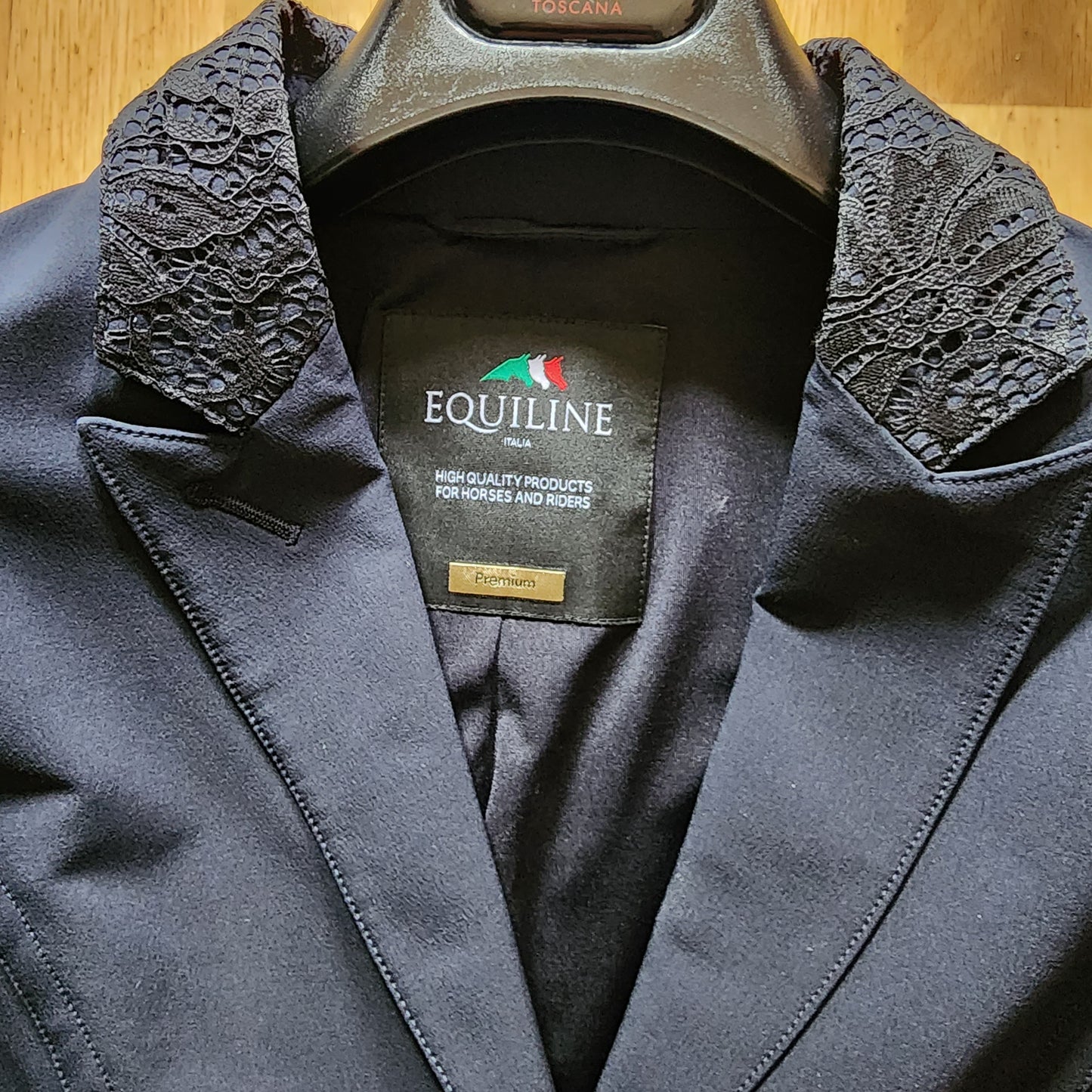 Equiline navy show jacket, ladies 8