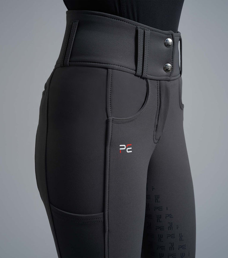 Premier Equine Coco II Ladies Gel Full Seat Riding Breeches, high waisted - grey and navy