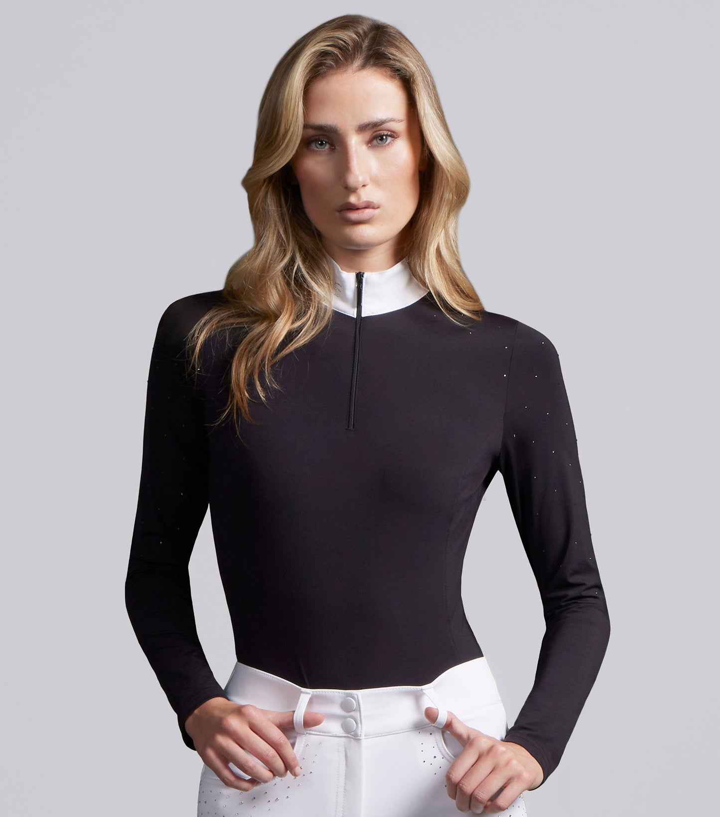 Description:Cristalli Womens Long Sleeve Comp Shirt_Colour:Black_Position:1