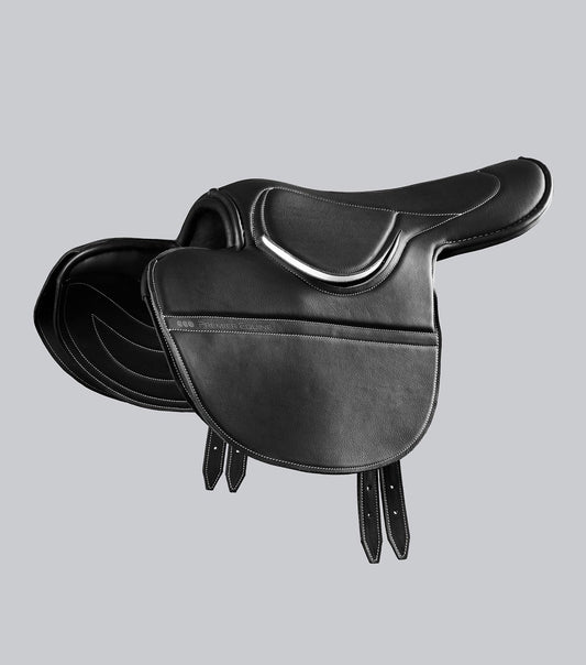 Description:Leather Exercise Racing Saddle Half Tree_Colour:Black_Position:1