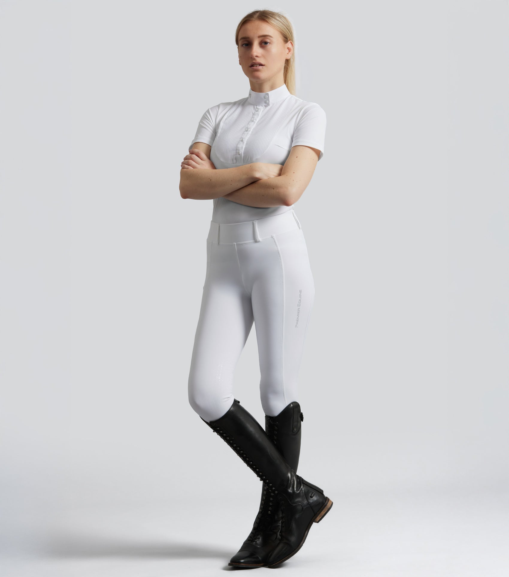 Description:Luceo Gel Knee Competition Riding Tights White_Colour:White_Position:1