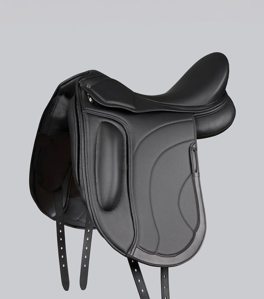 Description:Montpellier Syntetic Mono Flap Dressage Saddle_Colour:Black_Position:1